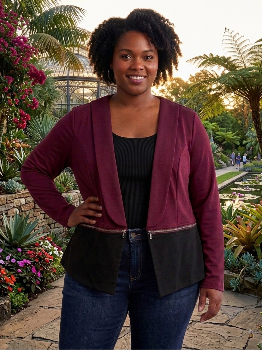 torrid Burgundy and Black Open-Front Colorblock Blazer